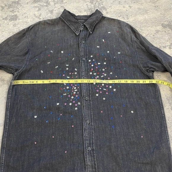 SOLD Mother Extra Roomie Frenchie Button Front Denim Shirt Jacket Jewel Thief M - Picture 8 of 15